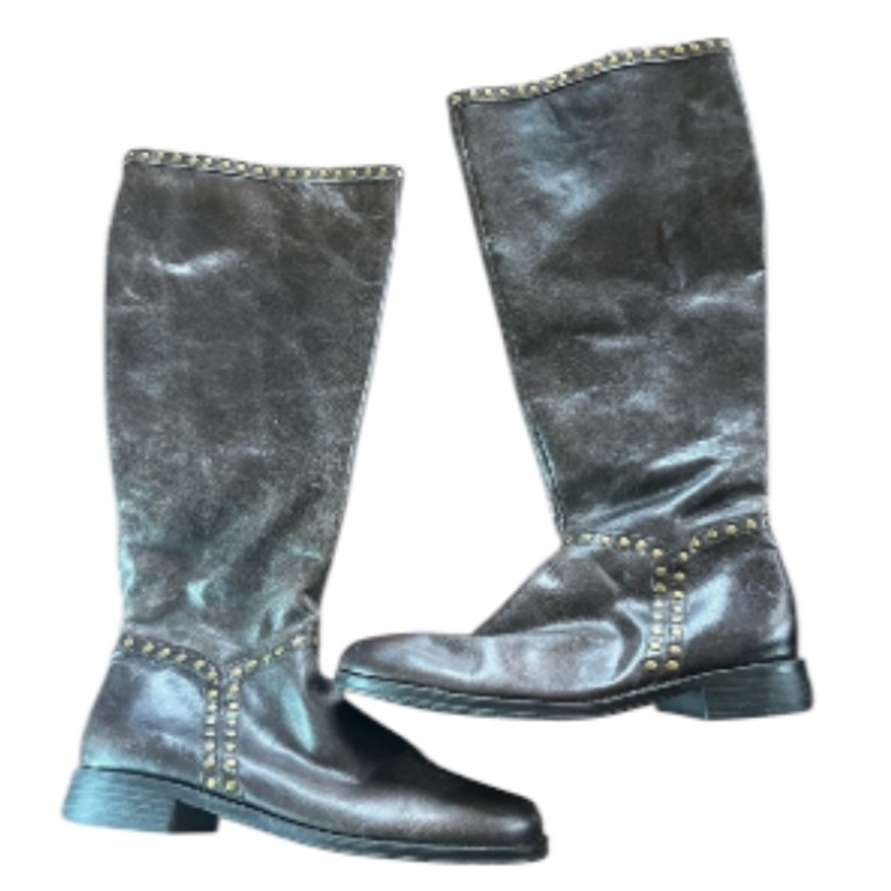 Aerosoles Brown Studded Tall Boots Size 9 Extended Calf Zip Detail